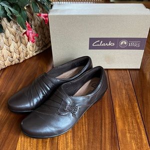 Clarks Soft Cushion Collection Brown Leather Slip On Loafers
